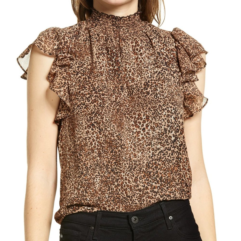 1.STATE Flutter Sleeve Smocked Neck Blouse (sz Medium)